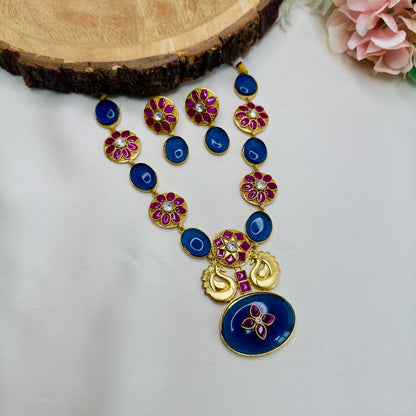 Peacock Design Blue Necklace Set