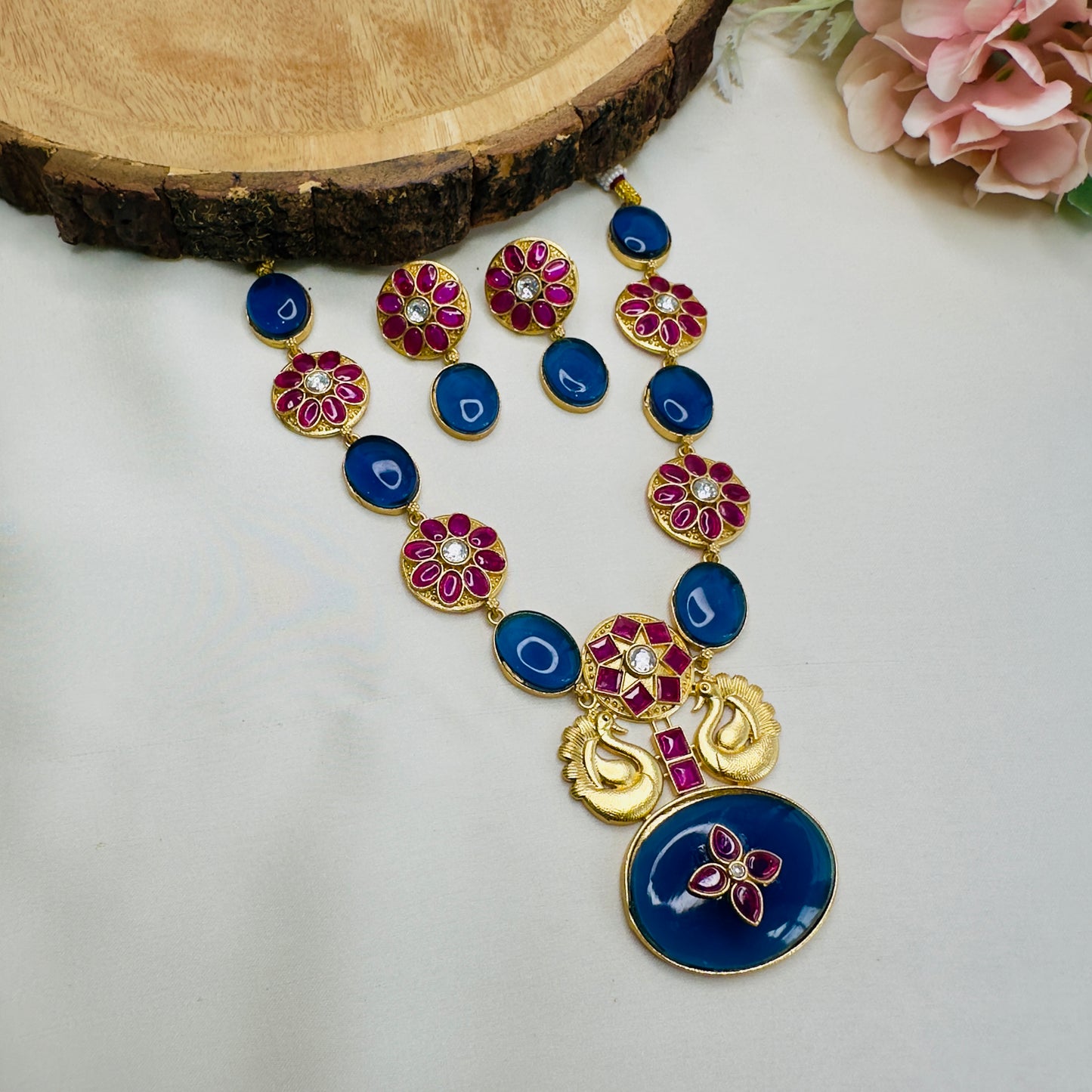 Peacock Design Blue Necklace Set