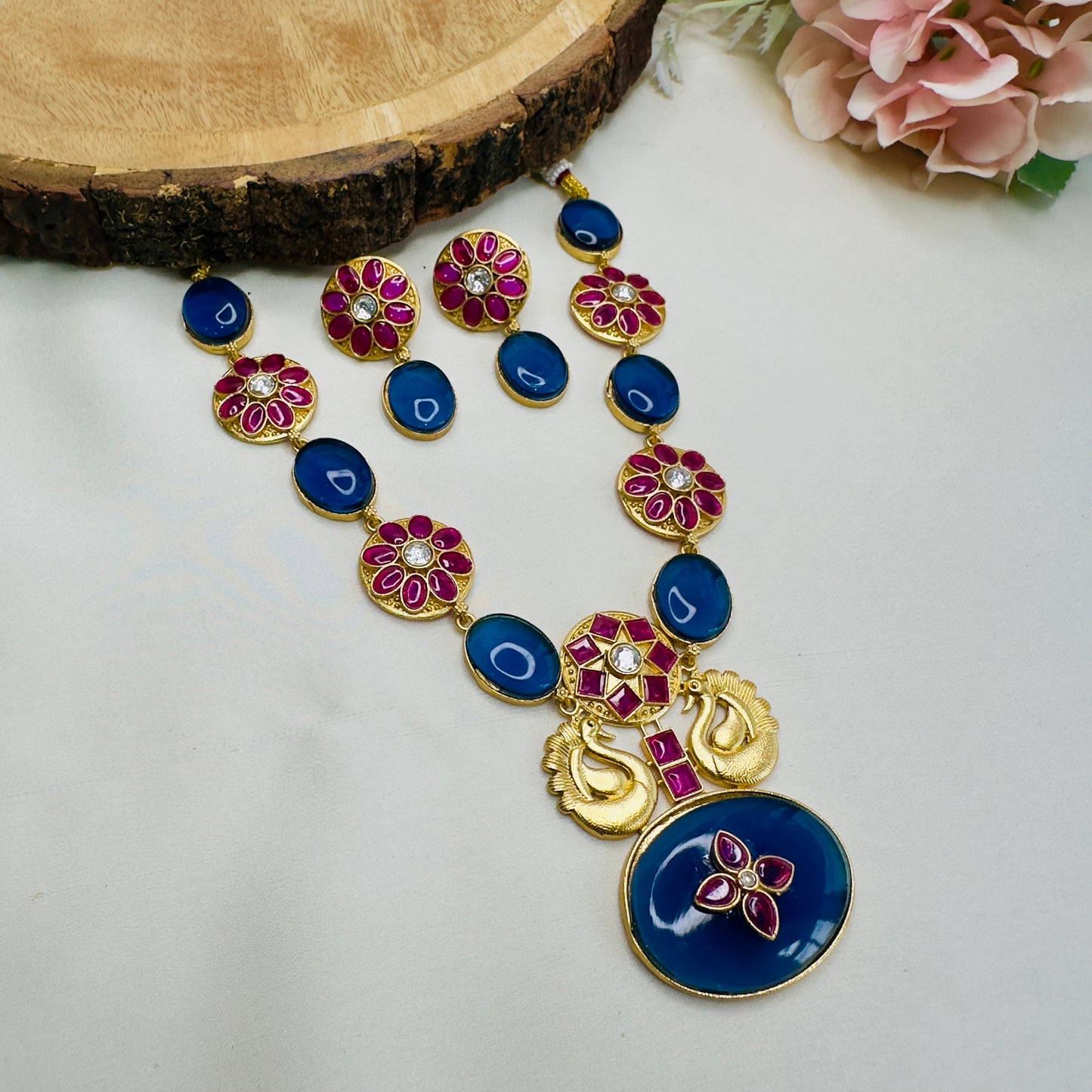 Peacock Design Blue Necklace Set