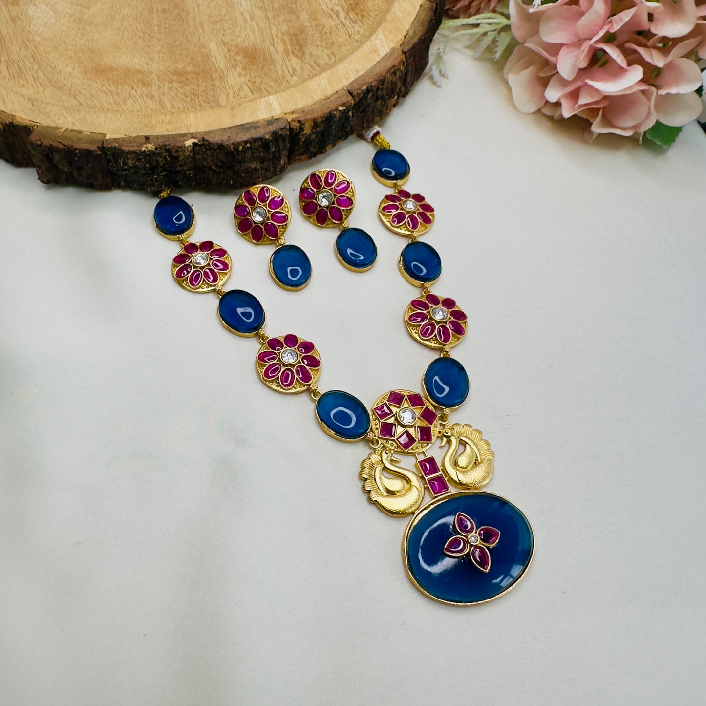 Peacock Design Blue Necklace Set