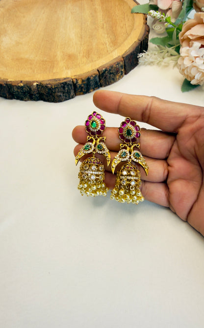 Peacock AD Jhumka Earrings