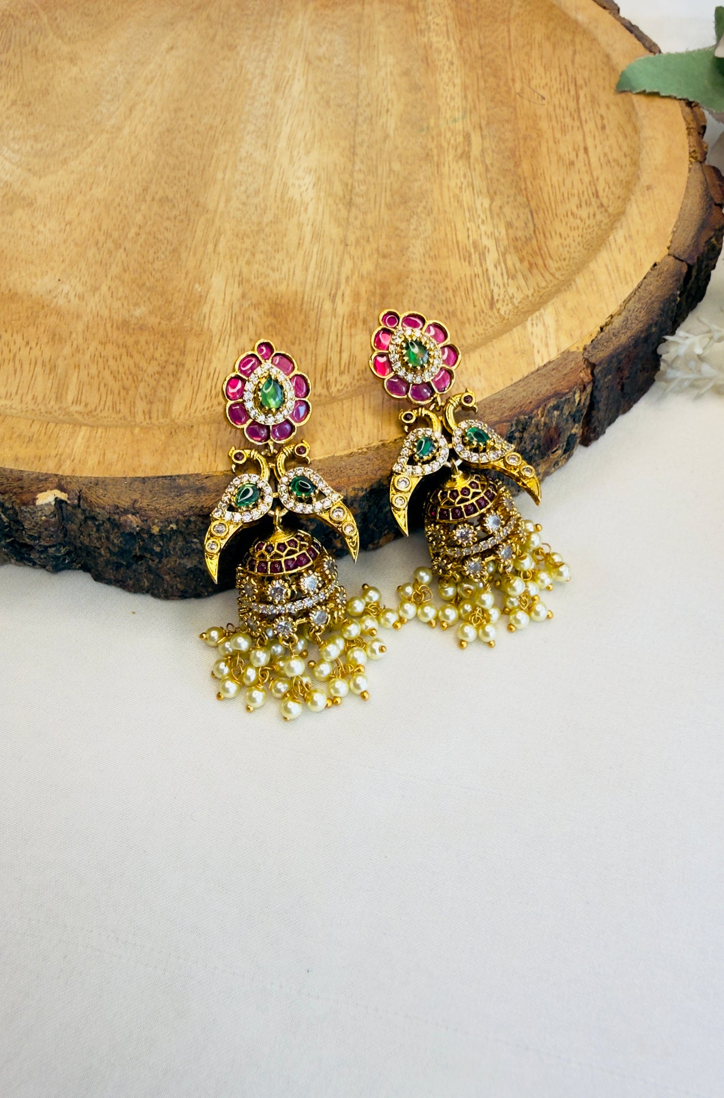 Peacock AD Jhumka Earrings