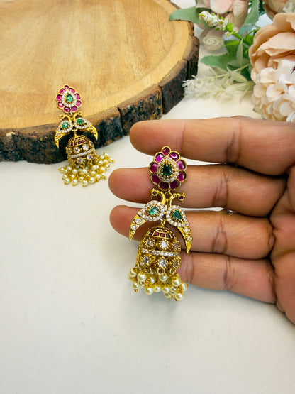 Peacock AD Jhumka Earrings