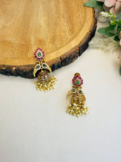 Peacock AD Jhumka Earrings