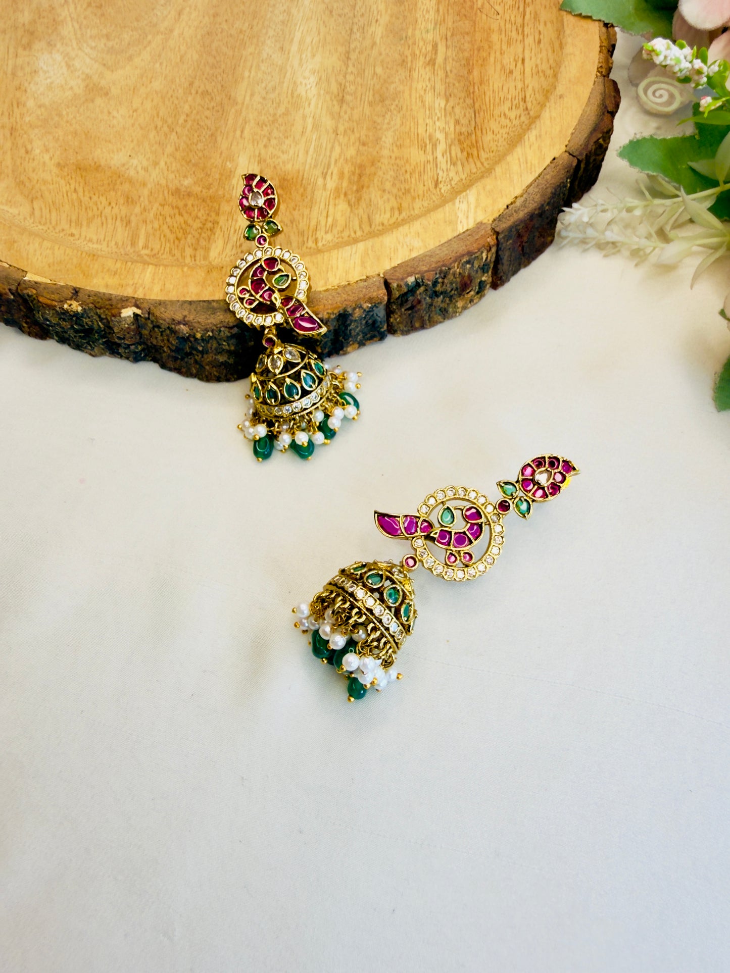 Bird Motif Jhumki Earrings