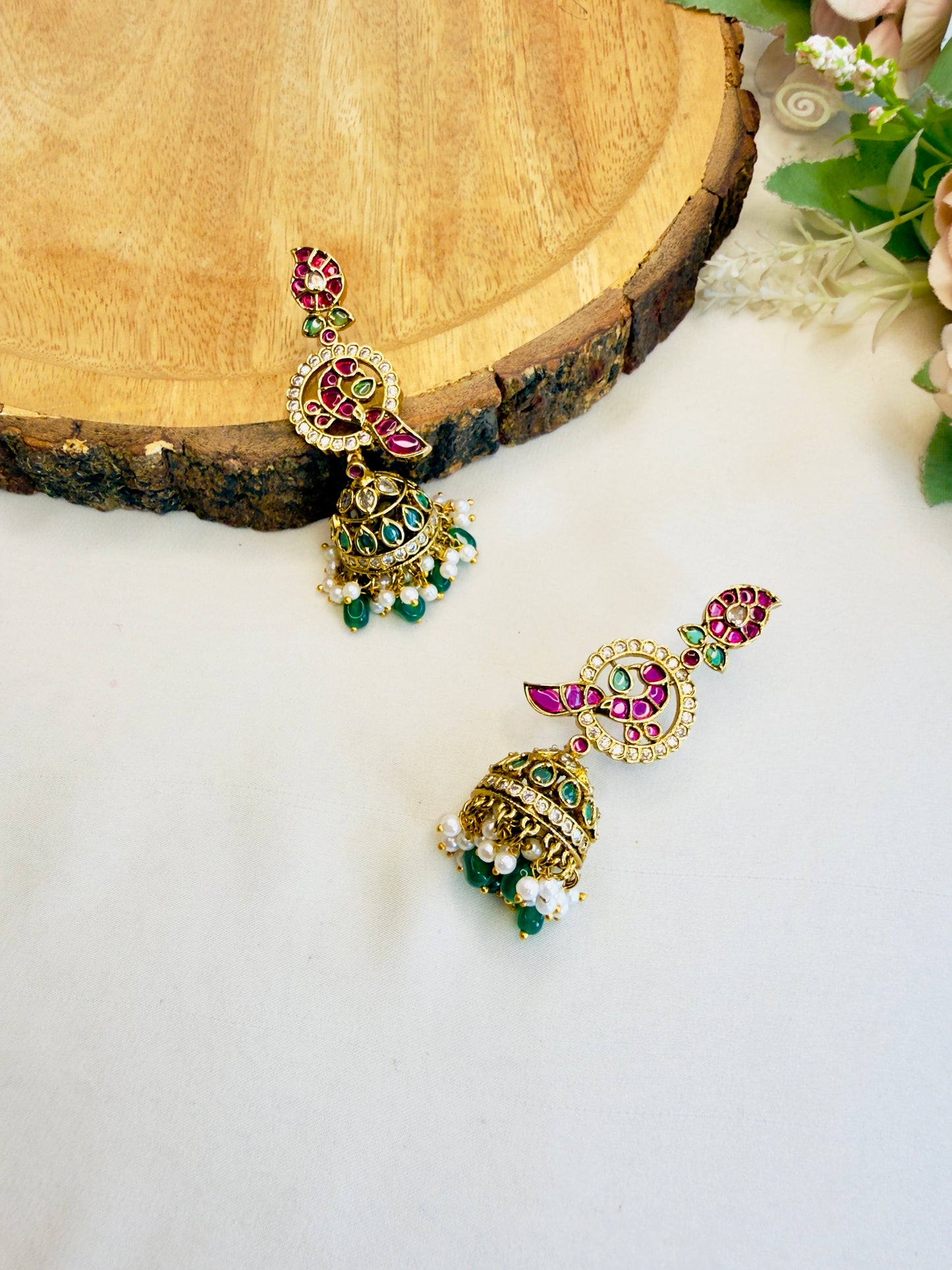 Bird Motif Jhumki Earrings