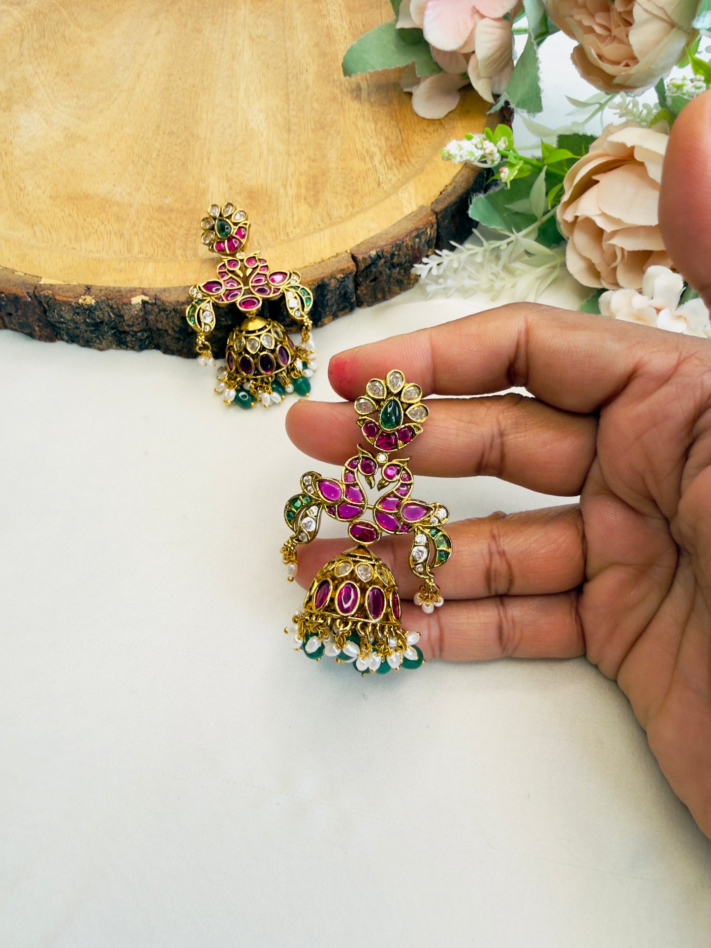 Birds Motif Jhumka Earrings