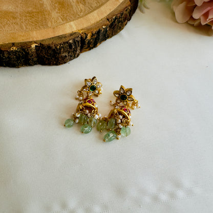 Flower Design Jadau Jhumki Earrings