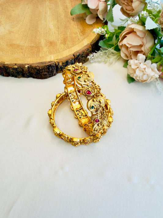 Peacock Motif Temple Finish Bangles