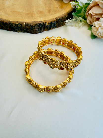 Peacock Motif Temple Finish Bangles