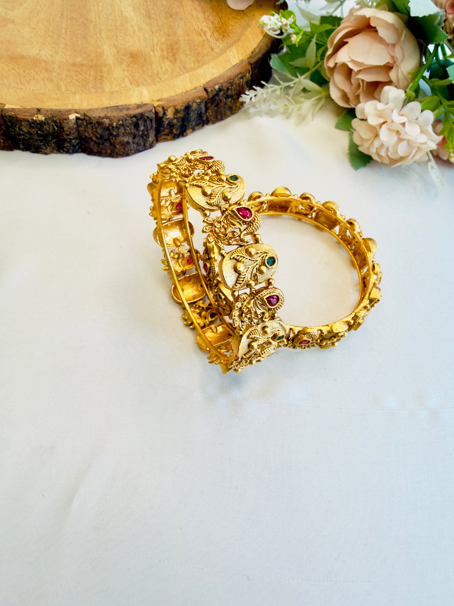 Peacock Motif Temple Finish Bangles