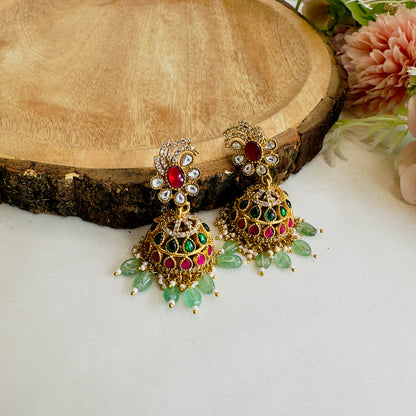 Ruby Green Jadau Jhumki Earrings