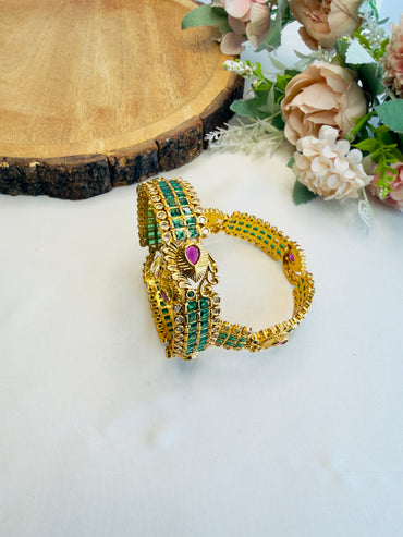 Green Peacock Motif Bangles
