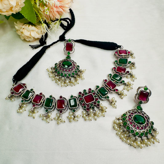 Ruby Green Silver Replica Necklace