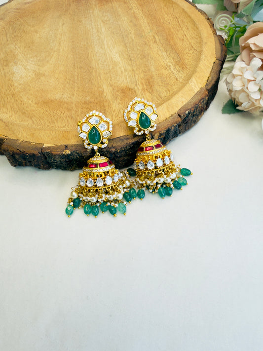 Moissanite Jadau Jhumki Earrings