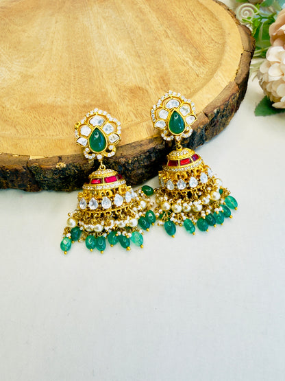 Moissanite Jadau Jhumki Earrings