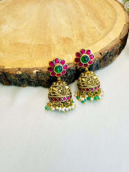 Flower Jadau Jhumki Earrings