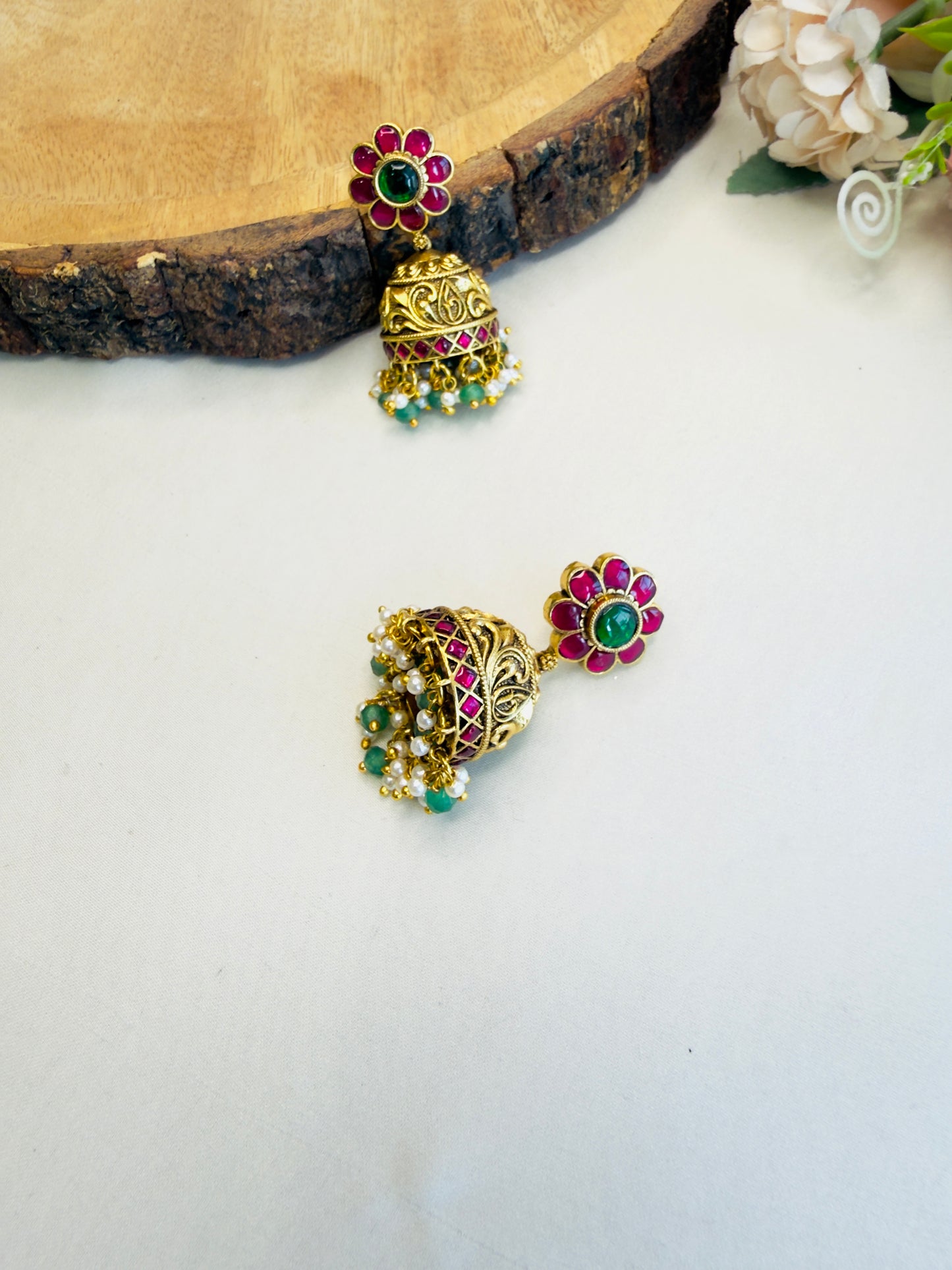 Flower Jadau Jhumki Earrings