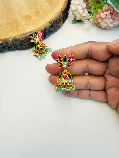 Lotus Jadau Jhumki Earrings