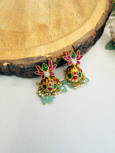 Lotus Jadau Jhumki Earrings