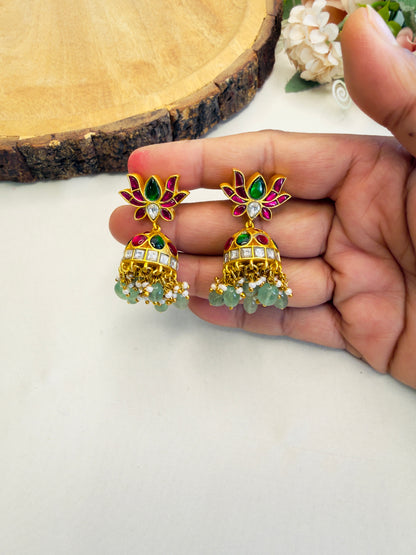Lotus Jadau Jhumki Earrings