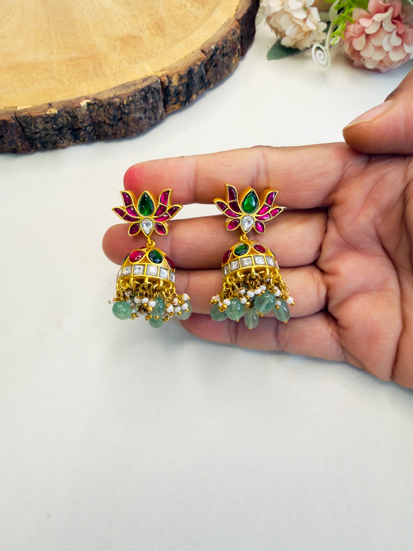 Lotus Jadau Jhumki Earrings
