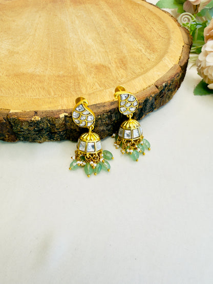 Mango Design White Jadau Earrings