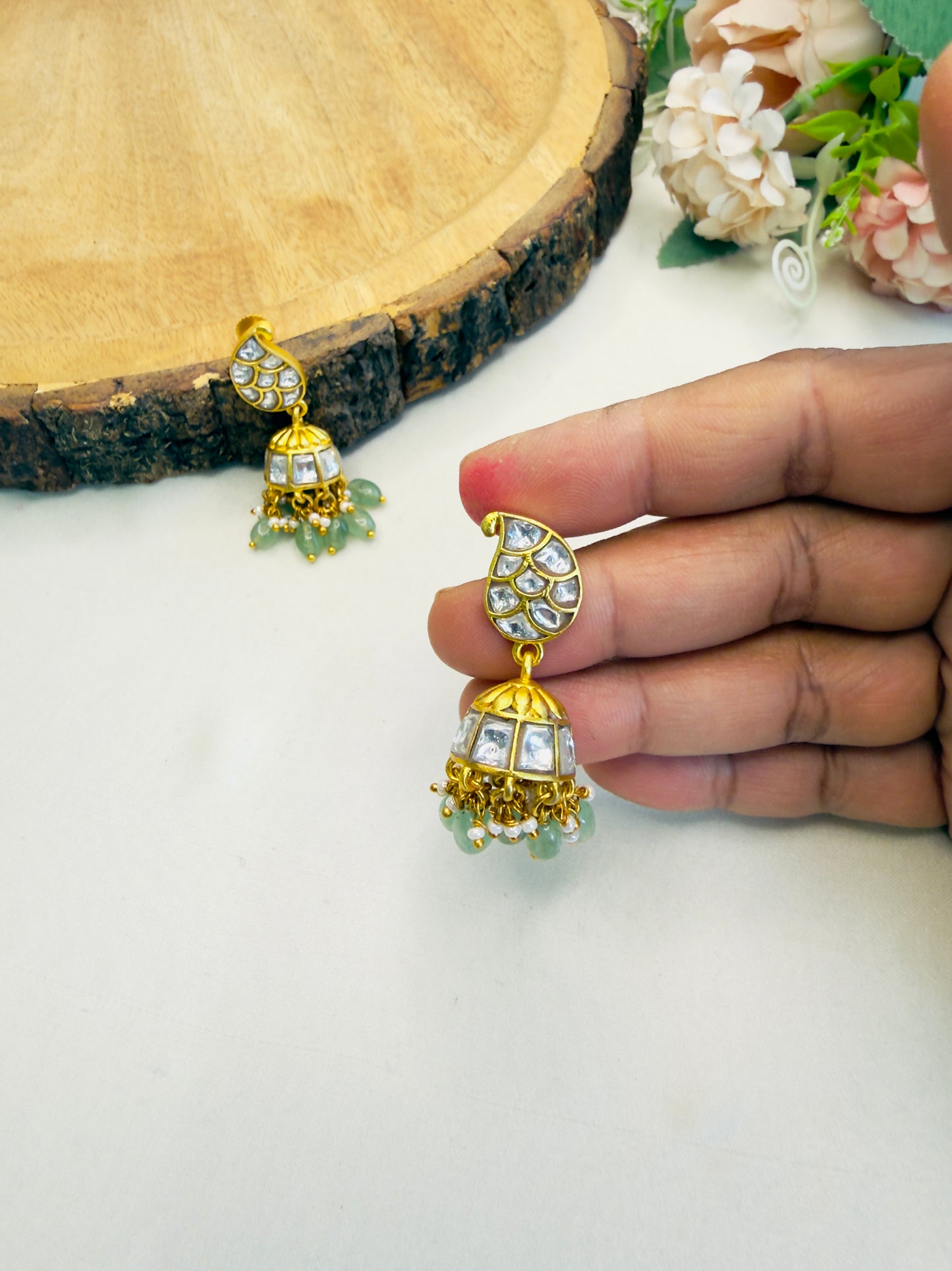 Mango Design White Jadau Earrings
