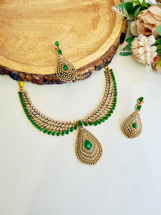 Beautiful AD Green Necklace Set