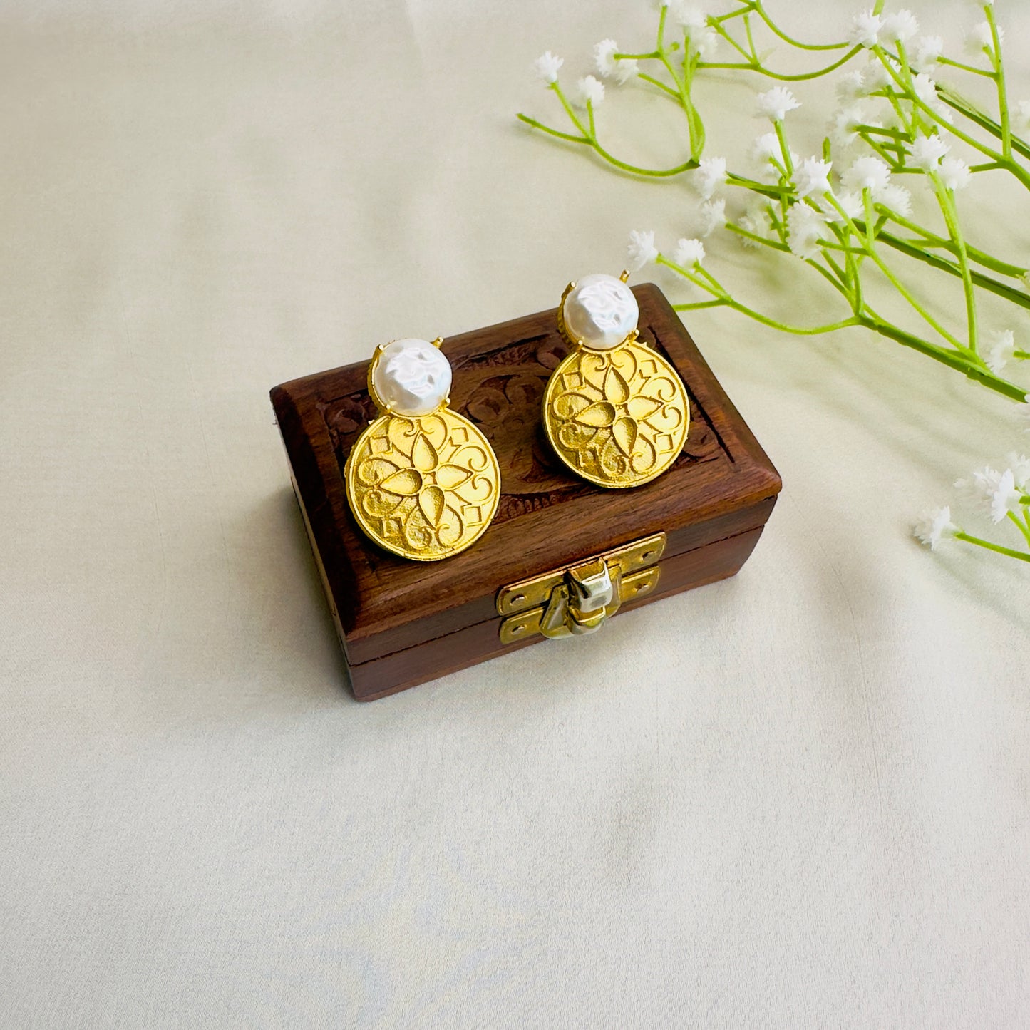 Brass Pearl Earrings