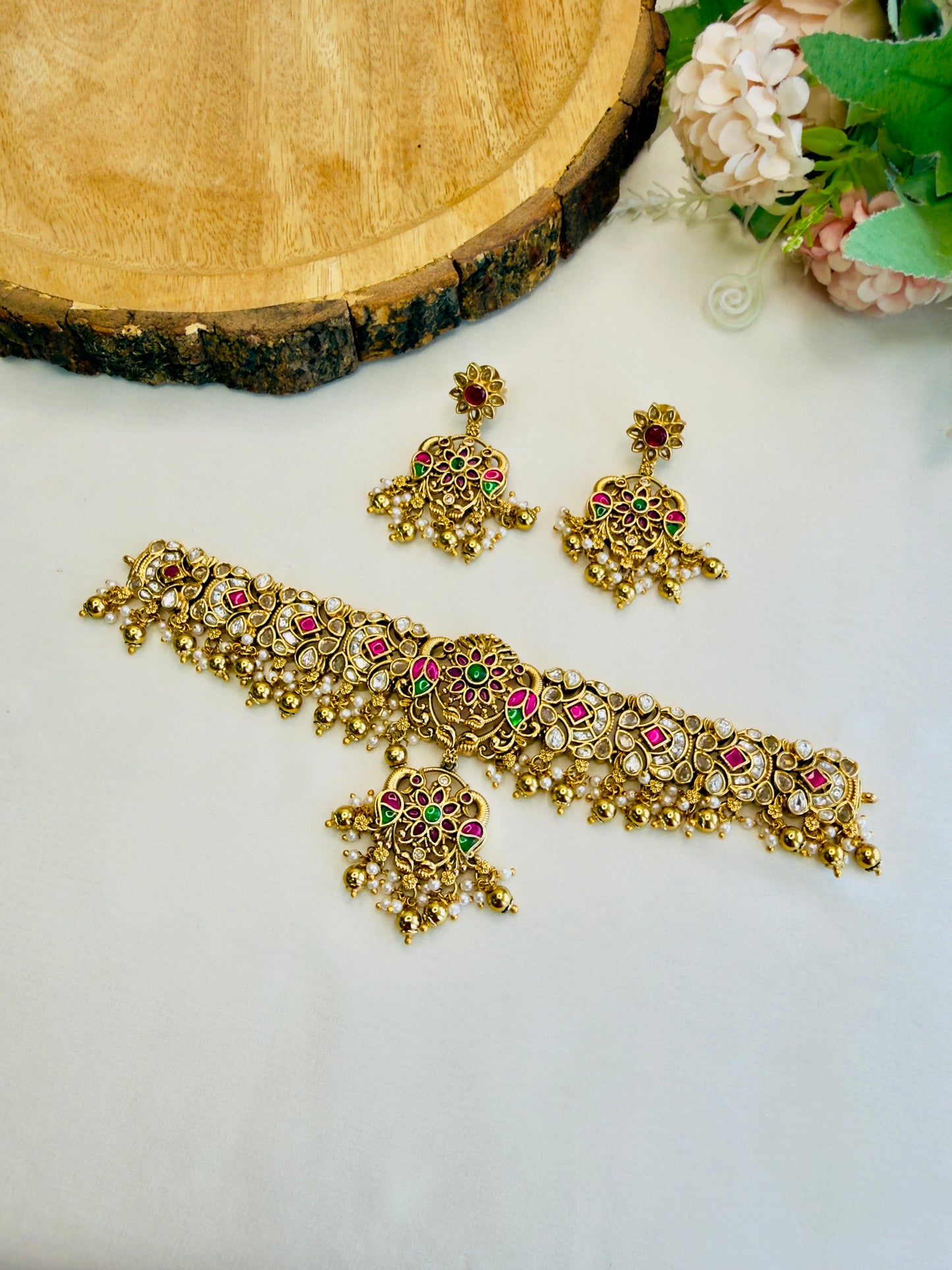 Jadau Kundan Peacock Choker Set