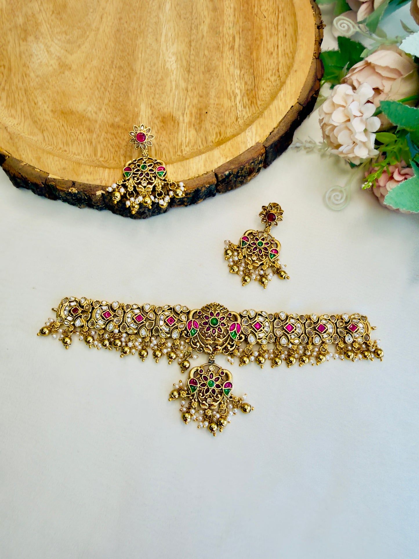 Jadau Kundan Peacock Choker Set