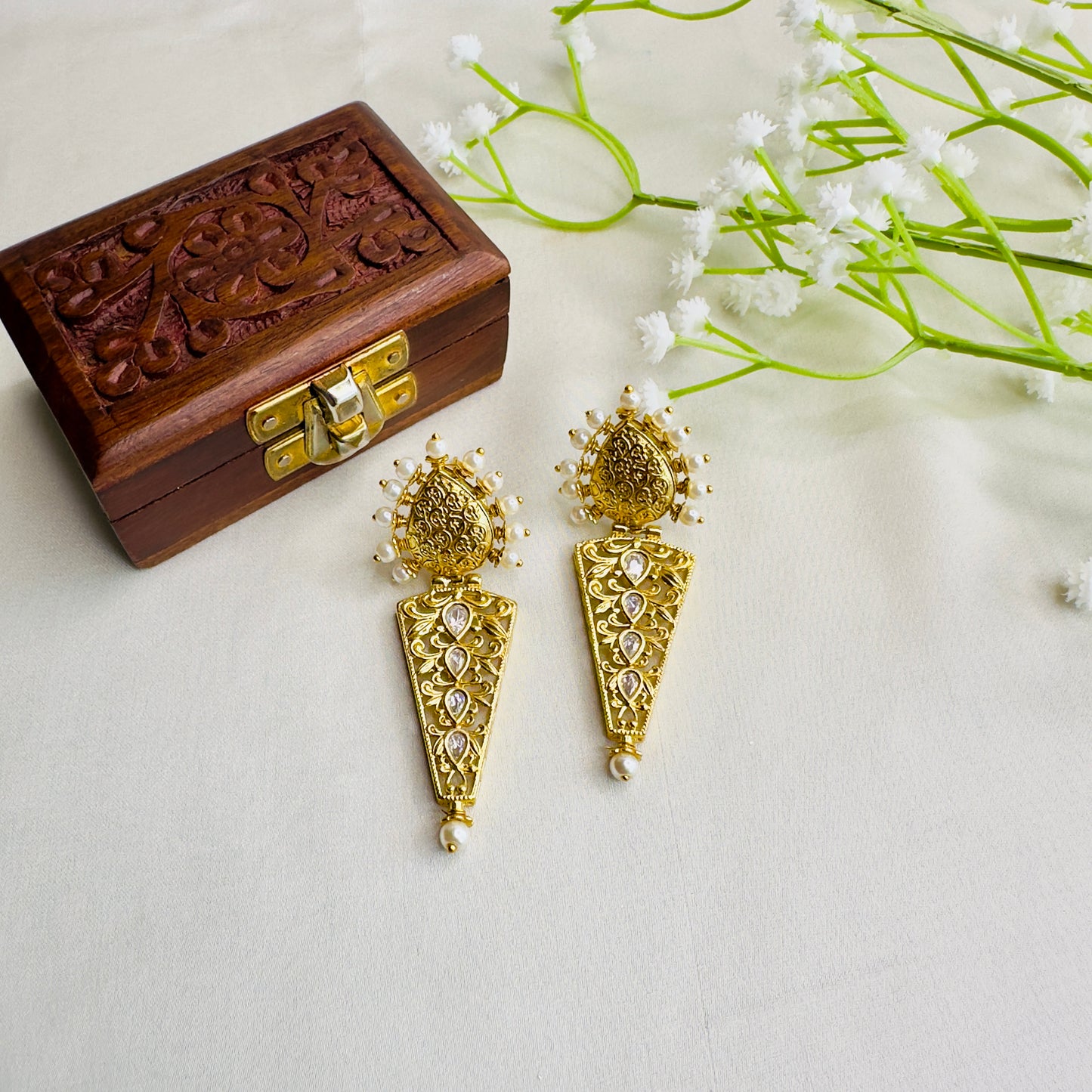 Amrapali Golden Kundan Earrings