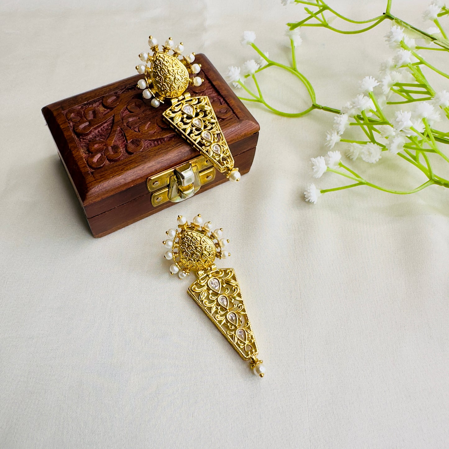 Amrapali Golden Kundan Earrings