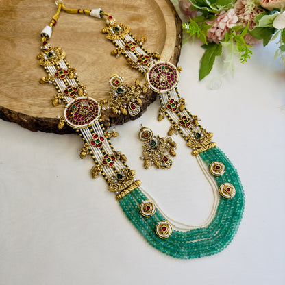 Temple Multilayer Green Necklace Set