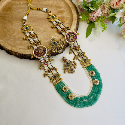 Temple Multilayer Green Necklace Set