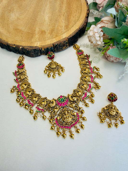 Gold Replica Jadau Temple Necklace set