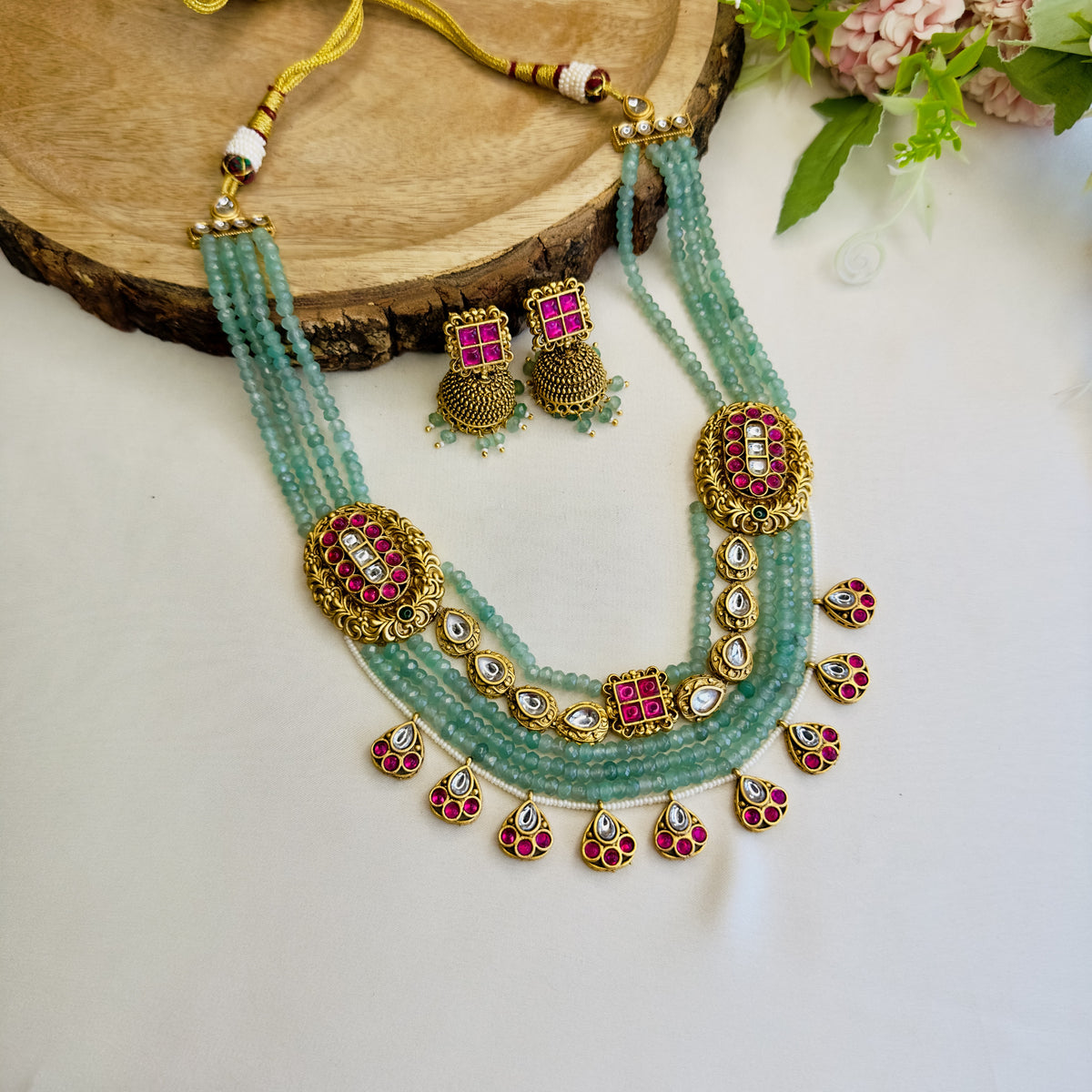 Mint Green Layered Necklace Set