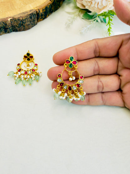 Multicolor Jadau Chand Bali earrings