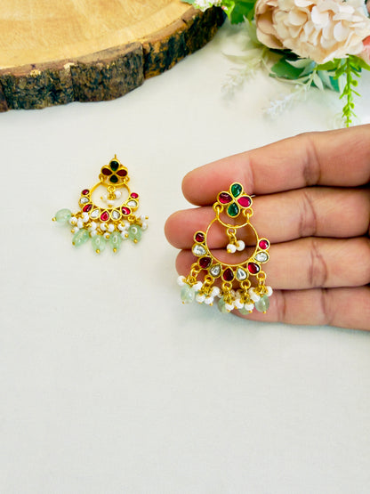 Multicolor Jadau Chand Bali earrings