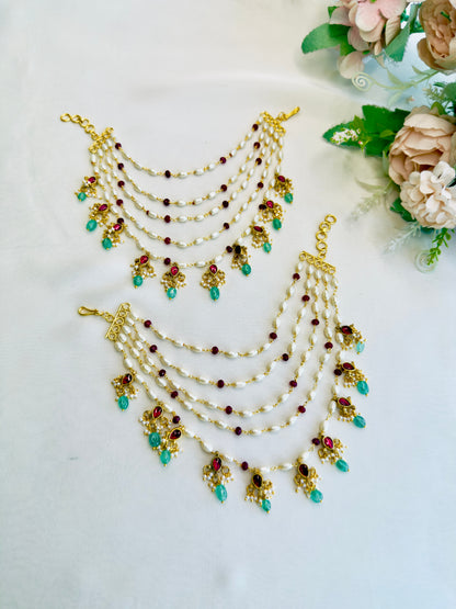 Rice Pearl Pink Jadau Ear chains