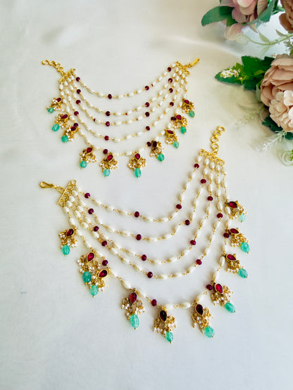 Rice Pearl Pink Jadau Ear chains