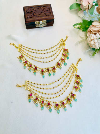 Jadau Ear chain with Golden Balls chain