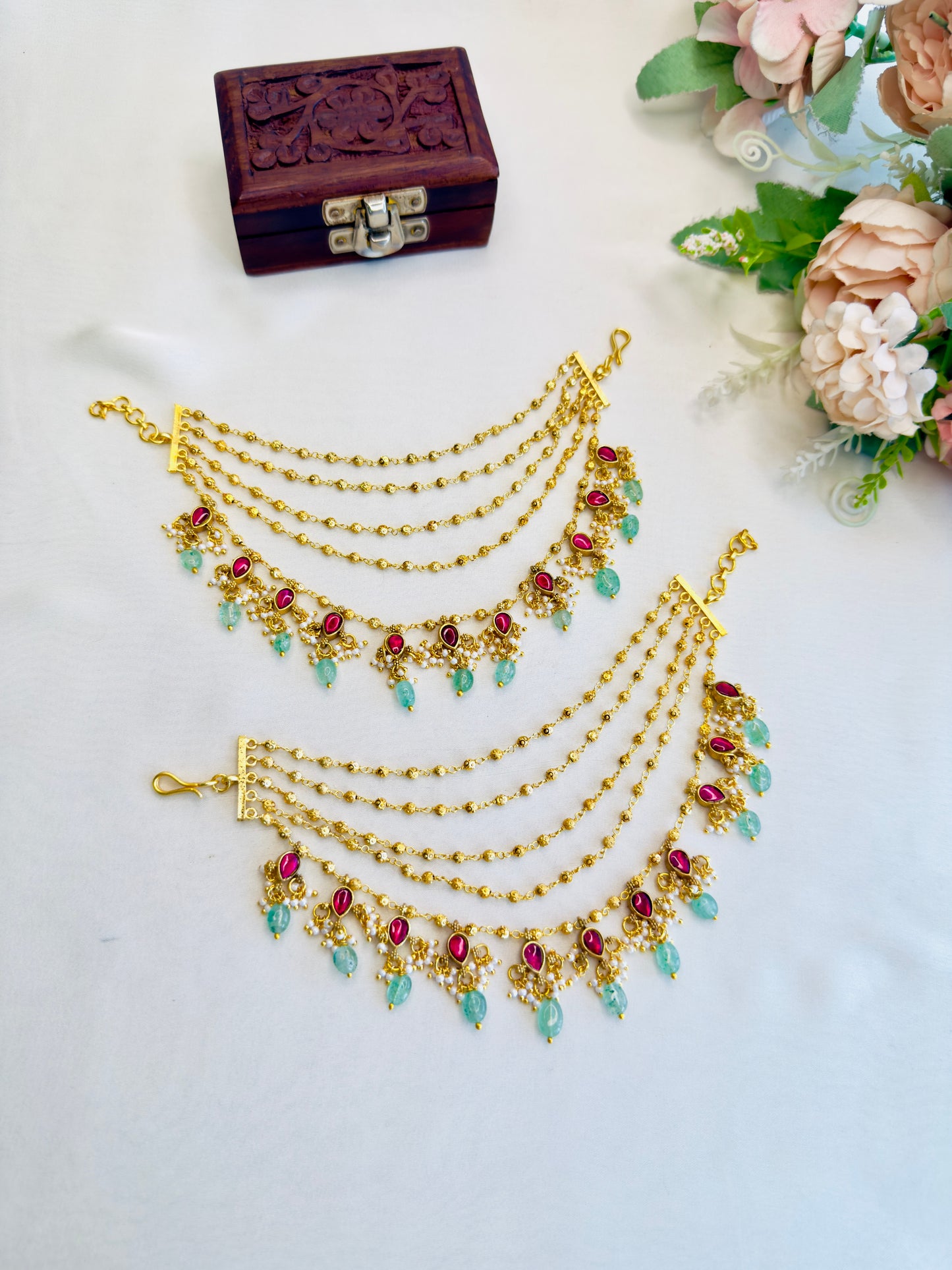 Jadau Ear chain with Golden Balls chain