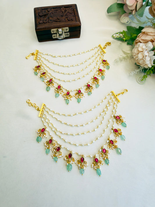 Small Rice Pearl Jadau Ear chain