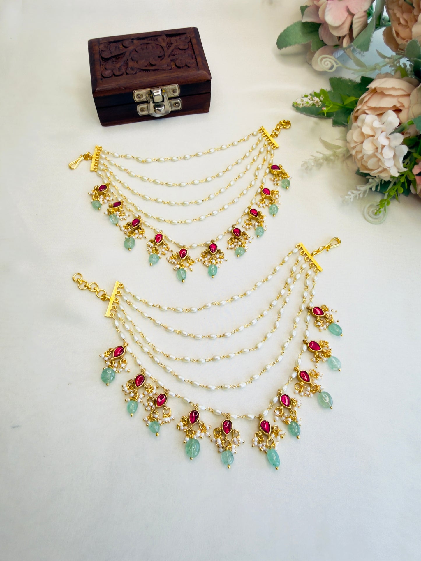 Small Rice Pearl Jadau Ear chain