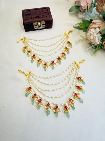 Small Rice Pearl Jadau Ear chain