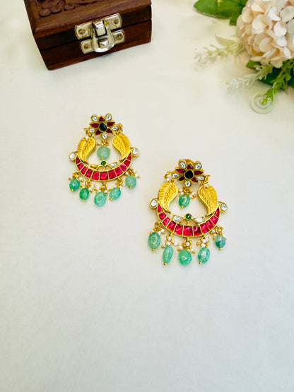 Leaf Motif Jadau Earrings