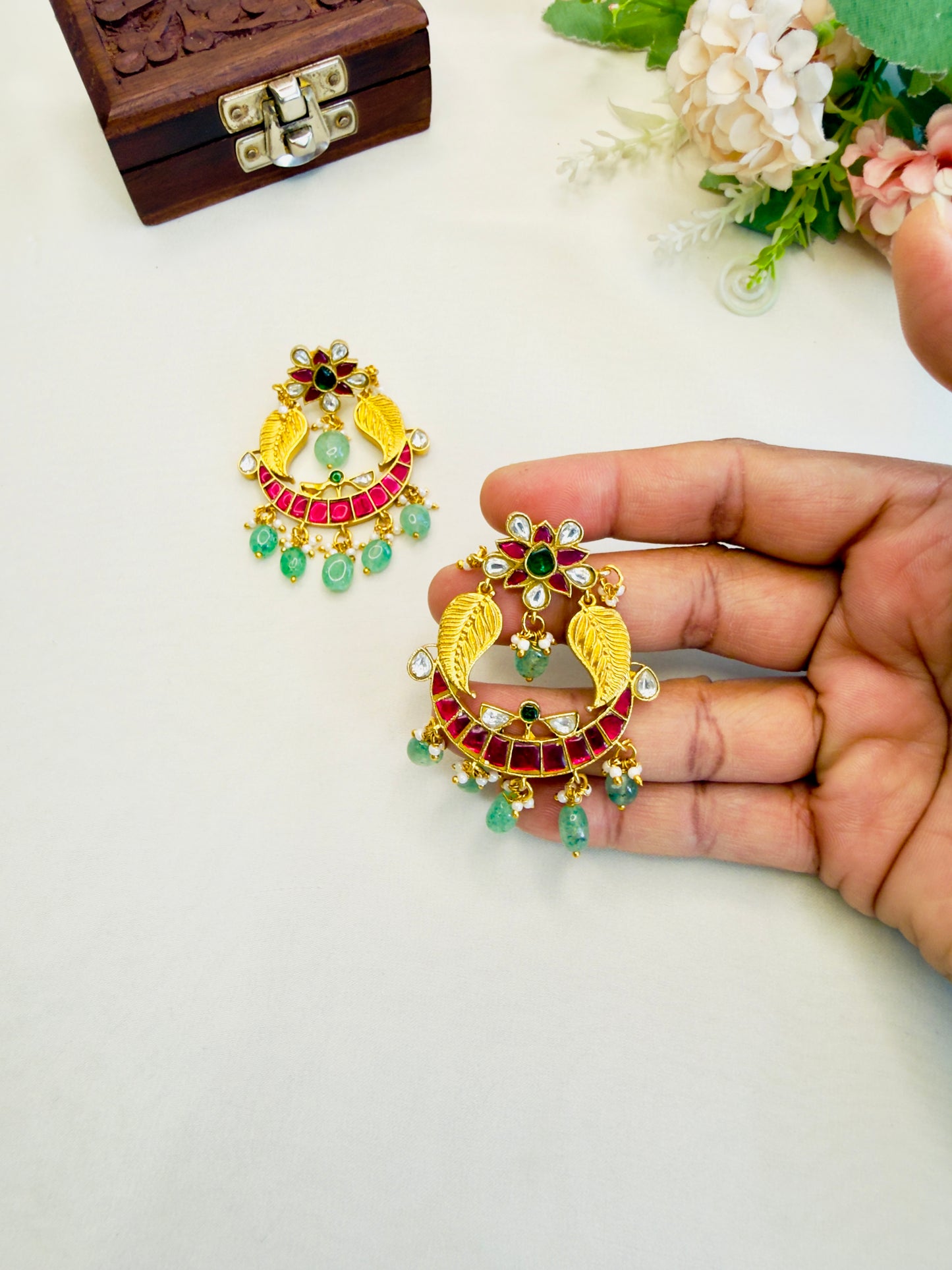 Leaf Motif Jadau Earrings