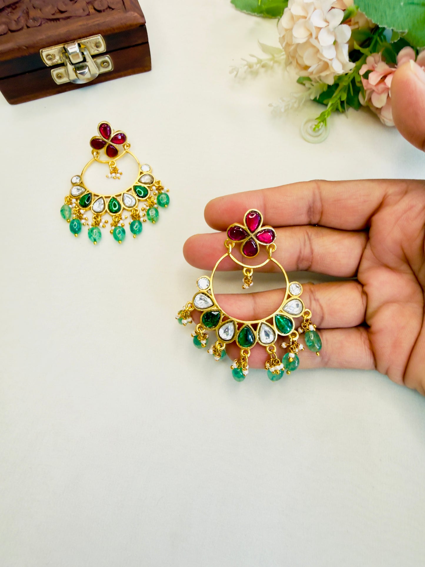 Multicolor Jadau Chand bali Earrings